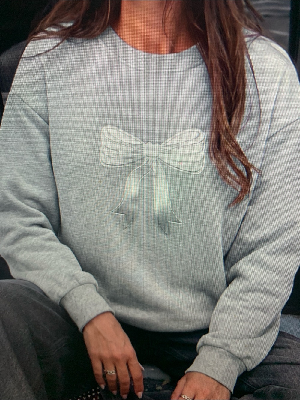 Classic Light Gray Bow Sweatshirt - Women Sweater - Picture 4 of 5
